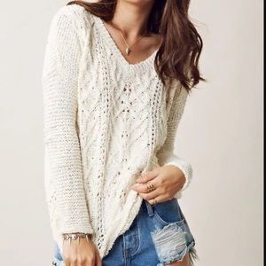 Free People‎ Cross My Heart Raw Hem Oversized V Neck Sweater Off White Size xs
